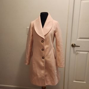 Allegra K Women's Turn Down Collar Small Single Breasted Long Pink Pea Coat